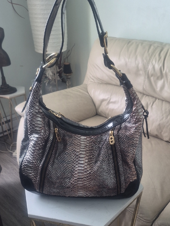 Marino Orlandi Handbags - Marino Orlandi Black and Taupe Snake-Embossed Hobo
